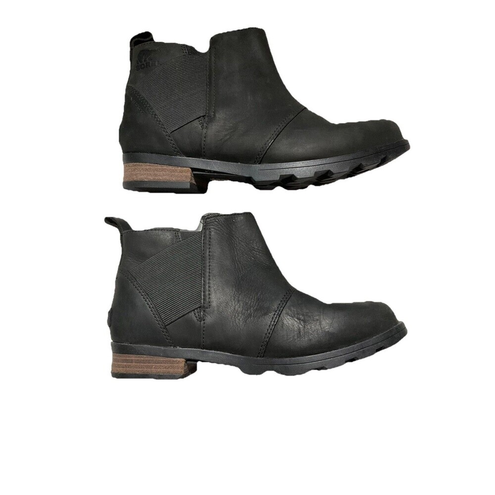 Sorel Emelie Chelsea Booties Black Leather NL2671-010 Women's Sz 8.5 (Fits 7/7.5 - Picture 1 of 7